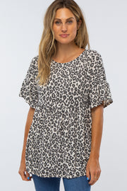 Black Animal Print Ruffle Sleeve Top