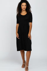 Black Short Sleeve Babydoll Maternity Dress