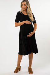 Black Short Sleeve Babydoll Maternity Dress