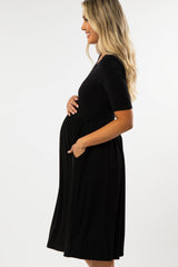 Black Short Sleeve Babydoll Maternity Dress