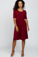 Burgundy Short Sleeve Babydoll Maternity Dress