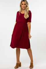 Burgundy Short Sleeve Babydoll Maternity Dress