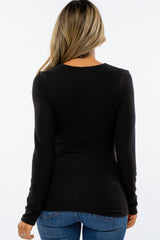 Black Brushed Knit Wrap Front Top