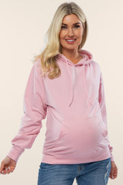 Light Pink Basic Hooded Maternity Sweatshirt