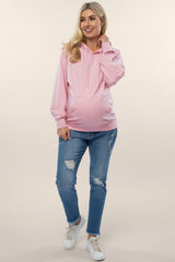 Light Pink Basic Hooded Maternity Sweatshirt