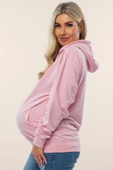 Light Pink Basic Hooded Maternity Sweatshirt