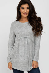 Heather Grey Soft Long Sleeve Maternity Babydoll Top