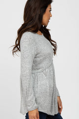 Heather Grey Soft Long Sleeve Babydoll Top