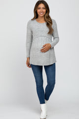 Heather Grey Soft Long Sleeve Maternity Babydoll Top