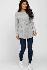 Heather Grey Soft Long Sleeve Babydoll Top