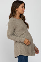 Mocha Soft Brushed Long Sleeve Maternity Babydoll Top