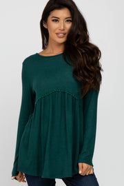 Forest Green Soft Brushed Long Sleeve Babydoll Top