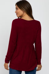 Burgundy Soft Brushed Long Sleeve Maternity Babydoll Top