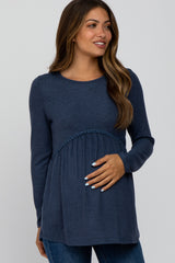 Navy Soft Brushed Long Sleeve Maternity Babydoll Top