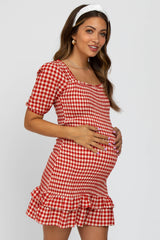 Red Gingham Smocked Maternity Mini Dress