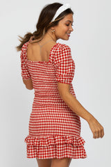 Red Gingham Smocked Maternity Mini Dress