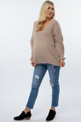 Mocha Soft Knit V-Neck Maternity Sweater