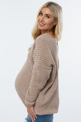 Mocha Soft Knit V-Neck Maternity Sweater