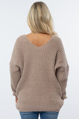 Mocha Soft Knit V-Neck Maternity Sweater