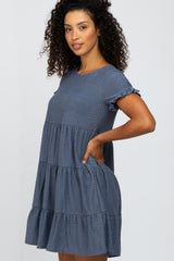 Blue Swiss Dot Pleated Tier Dress