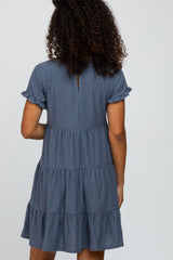 Blue Swiss Dot Pleated Tier Dress