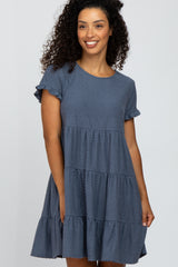 Blue Swiss Dot Pleated Tier Dress