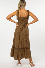 Brown Animal Print Shoulder Tie Maternity Dress