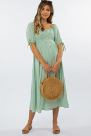 Mint Green Gingham Smocked Maternity Midi Dress