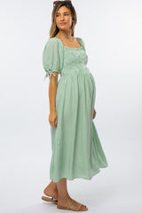 Mint Green Gingham Smocked Maternity Midi Dress