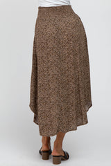 Mocha Floral Curved Hem Midi Skirt