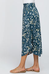 Teal Floral Smocked Midi Skirt