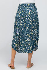 Teal Floral Smocked Midi Skirt