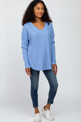 Blue Waffle Knit Long Sleeve Top