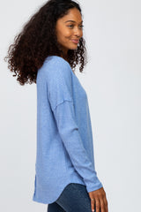 Blue Waffle Knit Long Sleeve Top