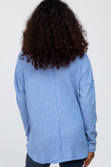 Blue Waffle Knit Long Sleeve Top