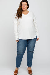 Ivory Waffle Knit Long Sleeve Plus Top