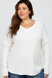 Ivory Waffle Knit Long Sleeve Plus Top