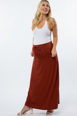 Rust Drawstring Maternity Maxi Skirt