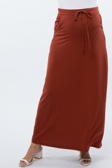 Rust Drawstring Maternity Maxi Skirt