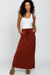 Rust Drawstring Maternity Maxi Skirt