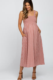 Mauve Striped Smoked Maternity Midi Dress