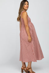 Mauve Striped Smoked Maternity Midi Dress