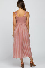 Mauve Striped Smoked Maternity Midi Dress