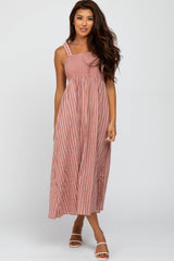 Mauve Striped Smoked Maternity Midi Dress