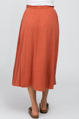 Rust Drawstring Waist Midi Skirt