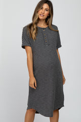 Charcoal Striped Henley Maternity Midi Dress