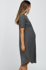 Charcoal Striped Henley Maternity Midi Dress