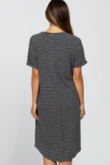 Charcoal Striped Henley Maternity Midi Dress