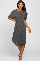 Charcoal Striped Henley Maternity Midi Dress