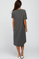 Charcoal Striped Henley Midi Dress